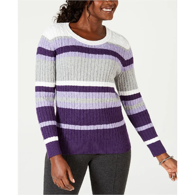 Karen Scott Women's Cotton Striped Sweater Purple Size Medium