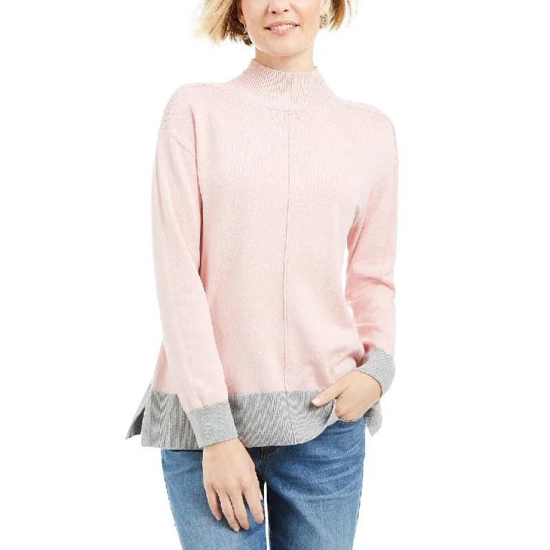 Karen Scott Women's Erin Cotton Colorblocked Mock-Neck Sweater Pink Size Extra Large