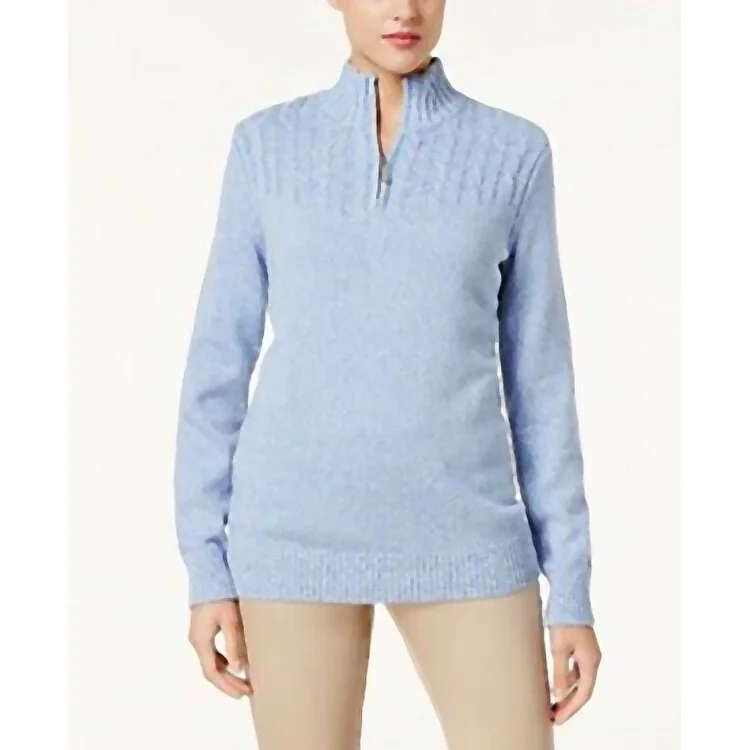 Karen Scott Women's Marled-Knit Quarter-Zip Sweater Blue Size Small