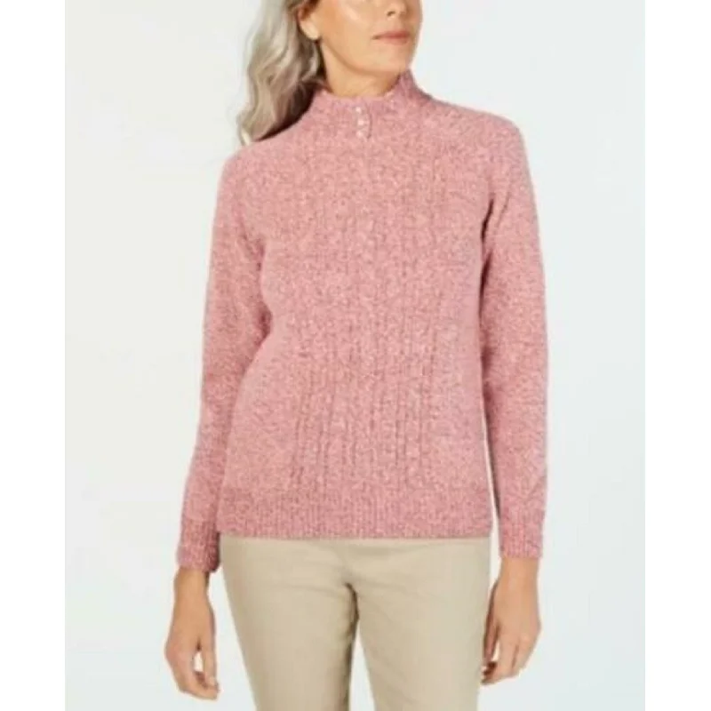 Karen Scott Women's Petite Mock-Neck Cable-Knit Sweater Dark Pink Size 44