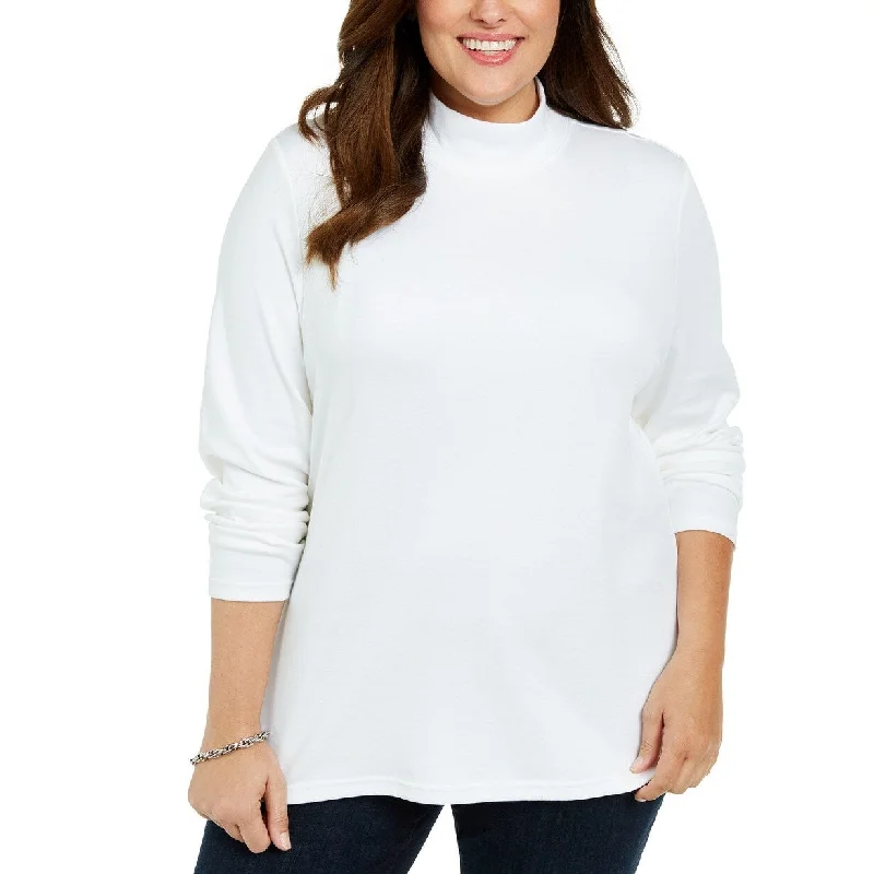 Karen Scott Women's Plus Size Cotton Mock Neck Sweater White Size 1X