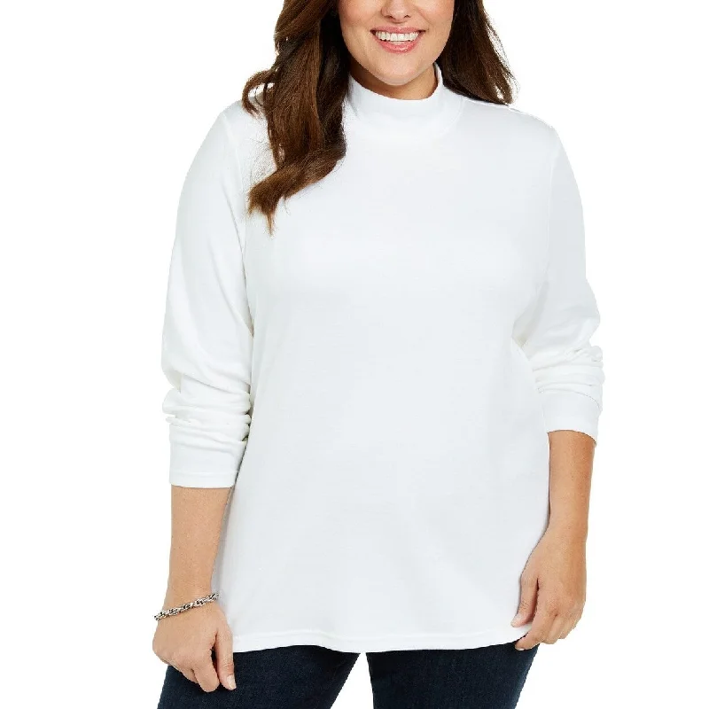 Karen Scott Women's Plus Size Cotton Mock Neck Sweater White Size 3 Extra Large - XXX-Large