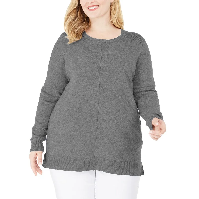 Karen Scott Women's Plus Size Scoop-Neck Seamed Sweater Gray Size Extra Large