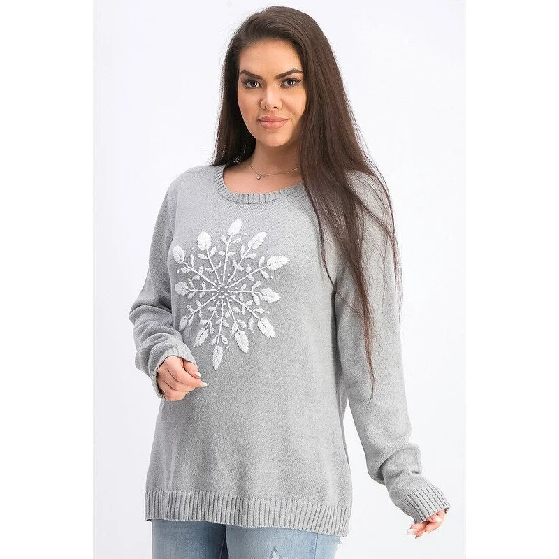 Karen Scott Women's Snowflake Applique Sweater Medium Gray Size Small