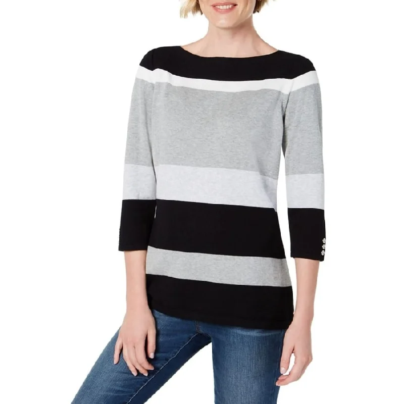 Karen Scott Women's Striped Boatneck Sweater Black Size Small