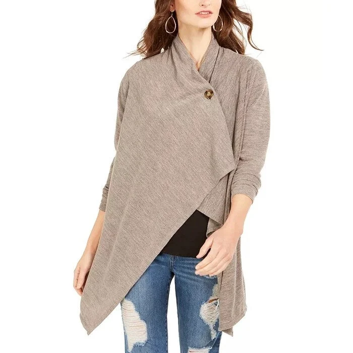 NY Collection Women's Space Dye Asymmetrical Sweater Beige Size Petite Medium - Petite Medium