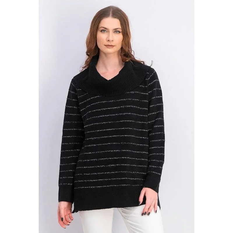 Style & Co Women's Lurex Cowl-Neck Sweater Light Black Size Large