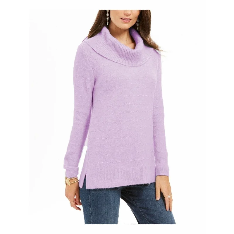 Style & Co Women's Lurex Cowl-Neck Sweater Lilac Size Large