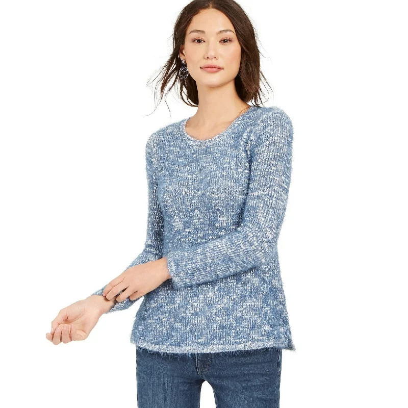 Style & Co Women's Marled Eyelash-Texture Sweater Blue Size Large