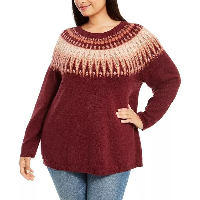 Style & Co Women's Plus Size Fair Isle Sweater Red Size 2X