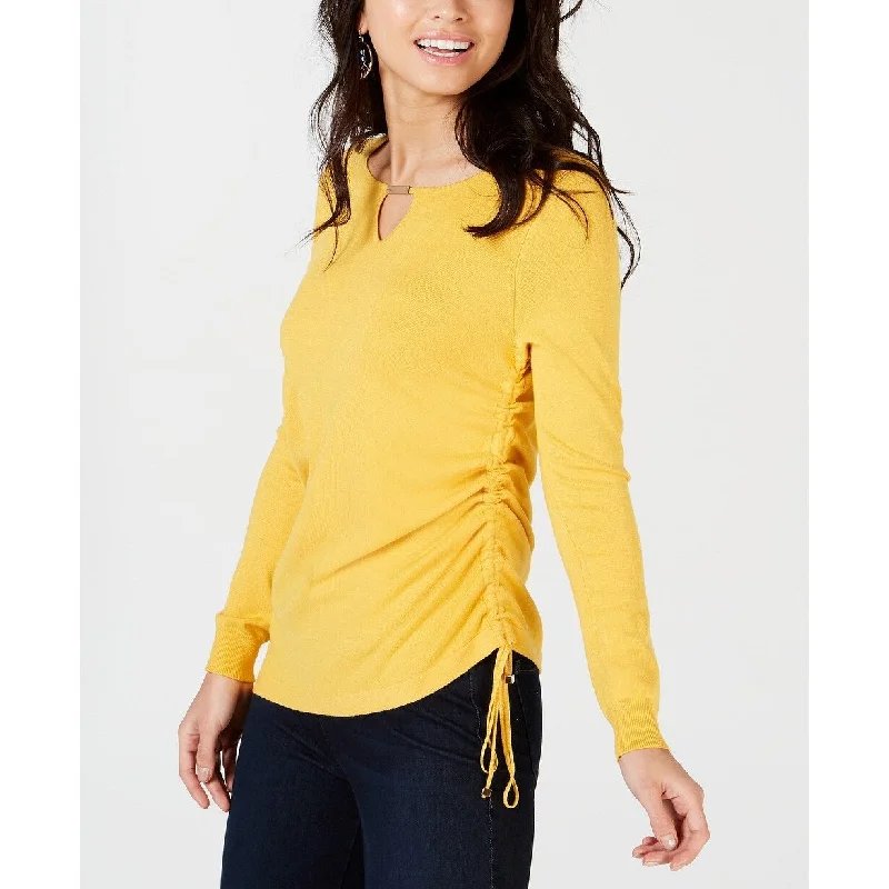 Thalia Sodi Women's Ruched Keyhole Sweater Yellow Size Small