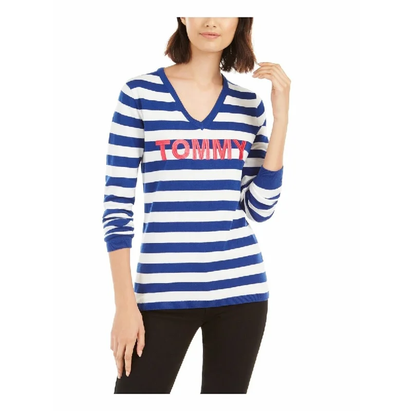 Tommy Hilfiger Women's Cotton Striped Sweater Blue Size Extra Small