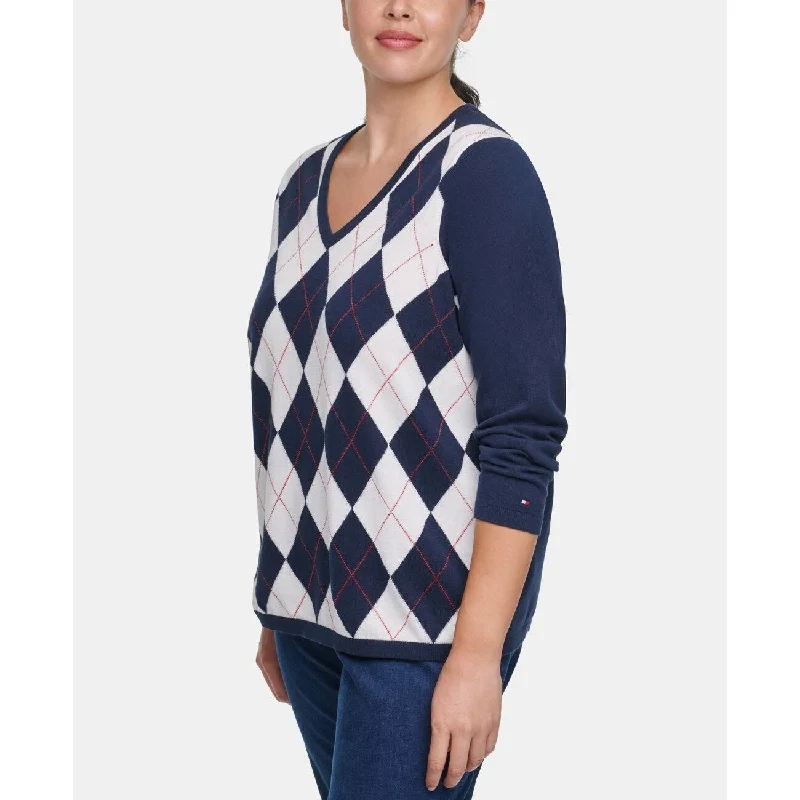 Tommy Hilfiger Women's Plus Size Ivy Cotton Argyle Sweater Blue Size 2X