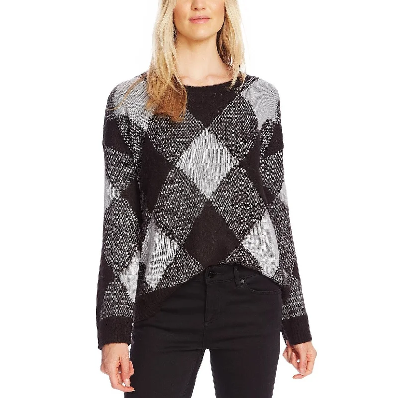 Vince Camuto Women's Fuzzy Argyle Sweater Grey Size Large