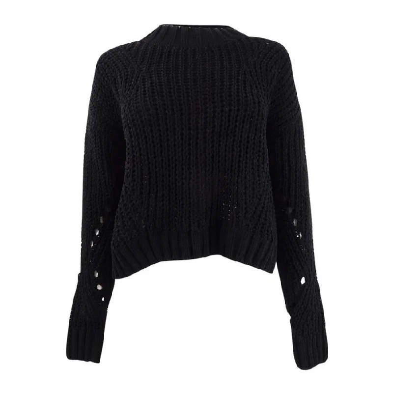 WYNTER Women's Pointelle Chenille Sweater Black Size Medium