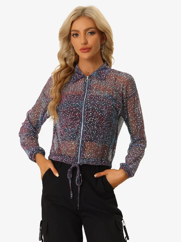 Zipper Crop Jacket Bright See Through Drawstring