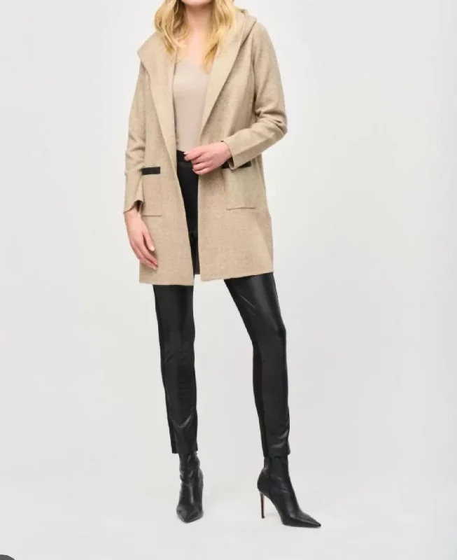 Hooded Long Sleeves Coat In Oatmeal