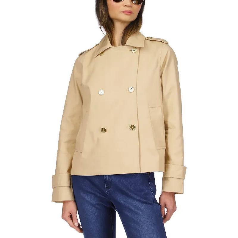 Petites Womens Twill Crop Pea Coat