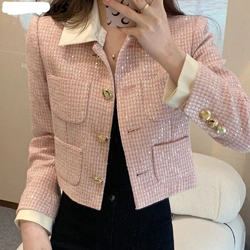 Patchwork Crop Tweed Jacket Women