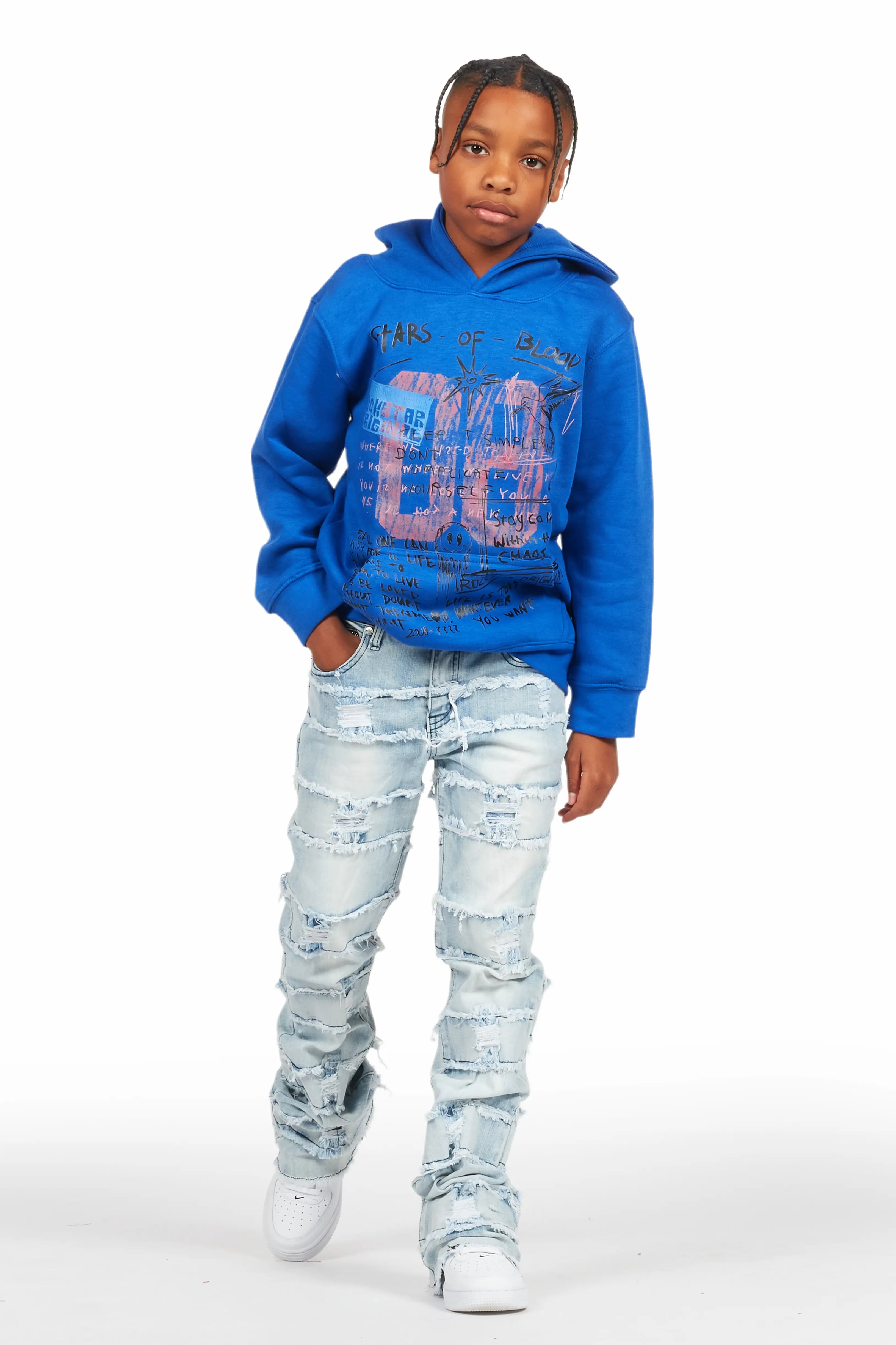 Boys Gabin Royal/Light Blue Hoodie/Stacked Flare Jean Set