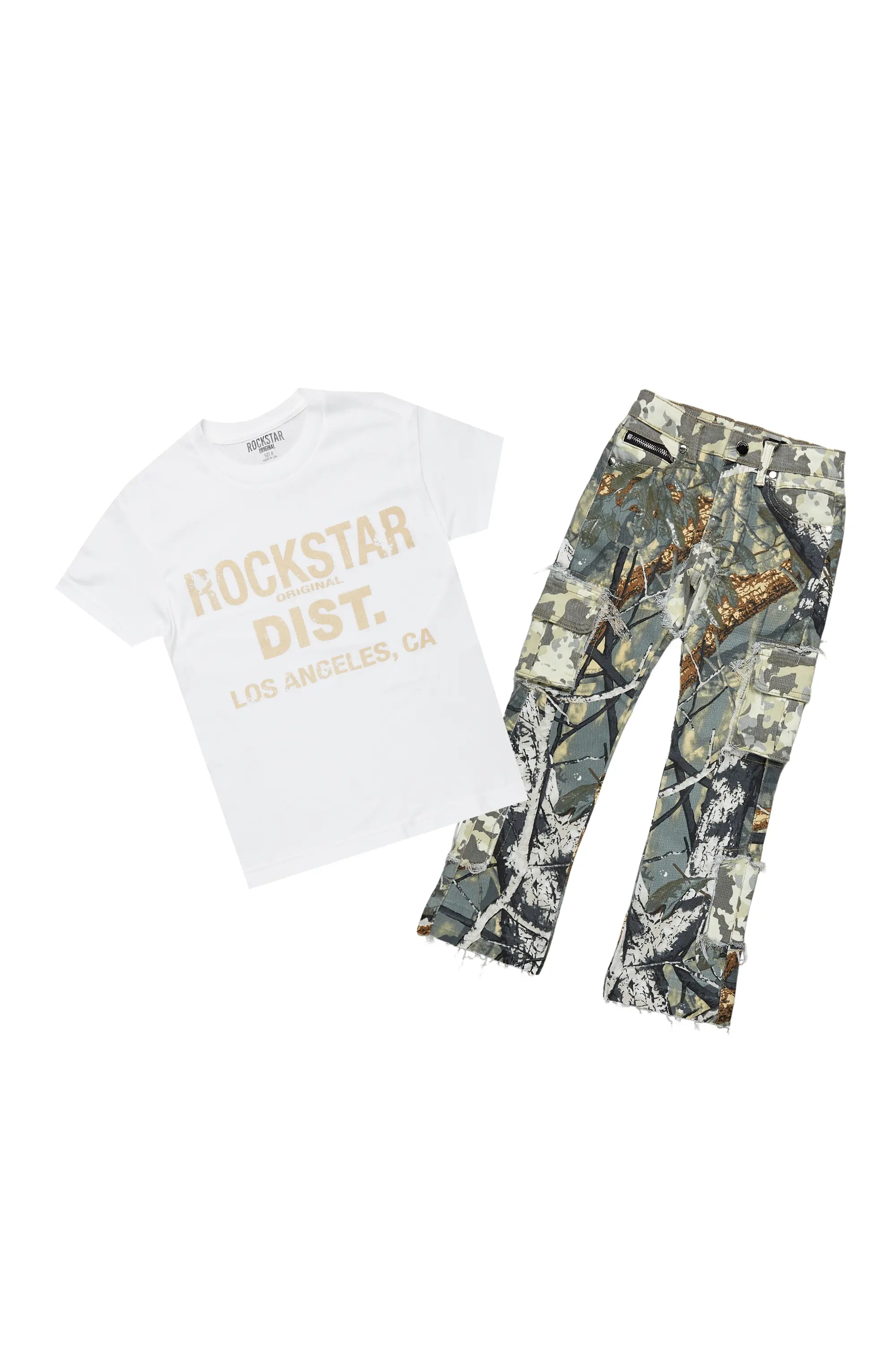 Boys Koen Tree Camo T-Shirt/Stacked Flare Jean Set