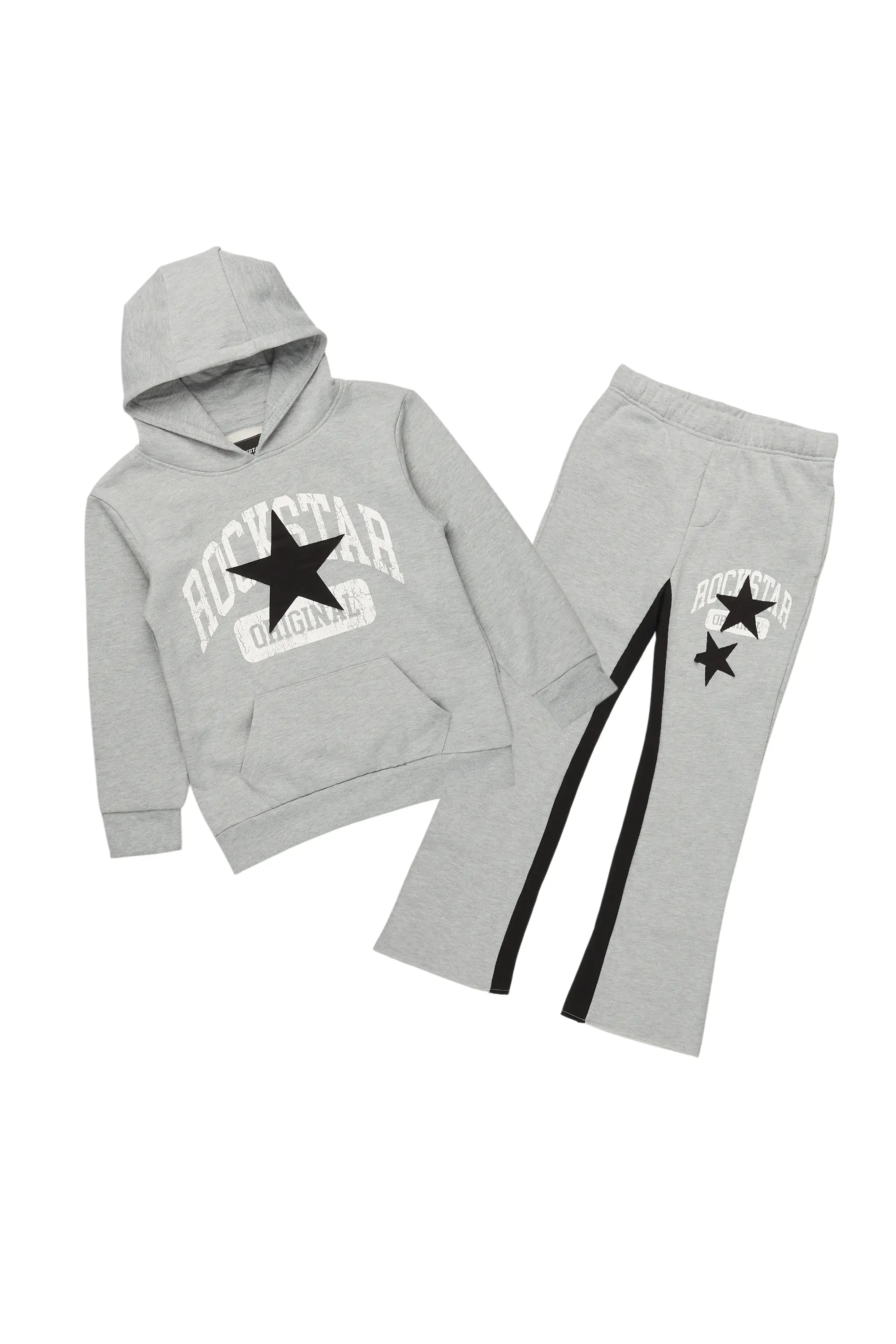 Boys Mallor Heather Grey Baggy Stacked Hoodie Track Set