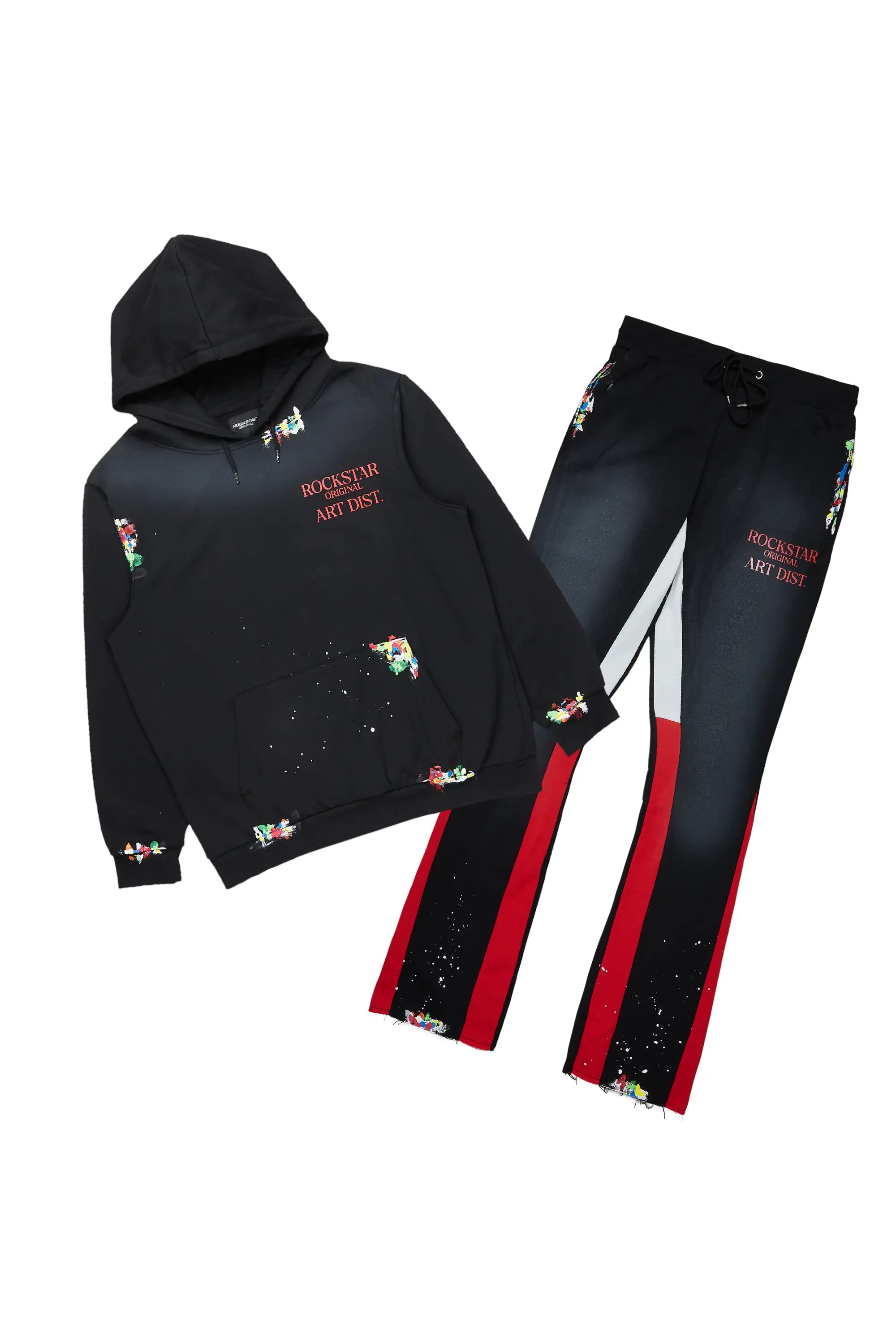 Rockstar Art Dist. Black/Red Hoodie/Stacked Flare Pant Set