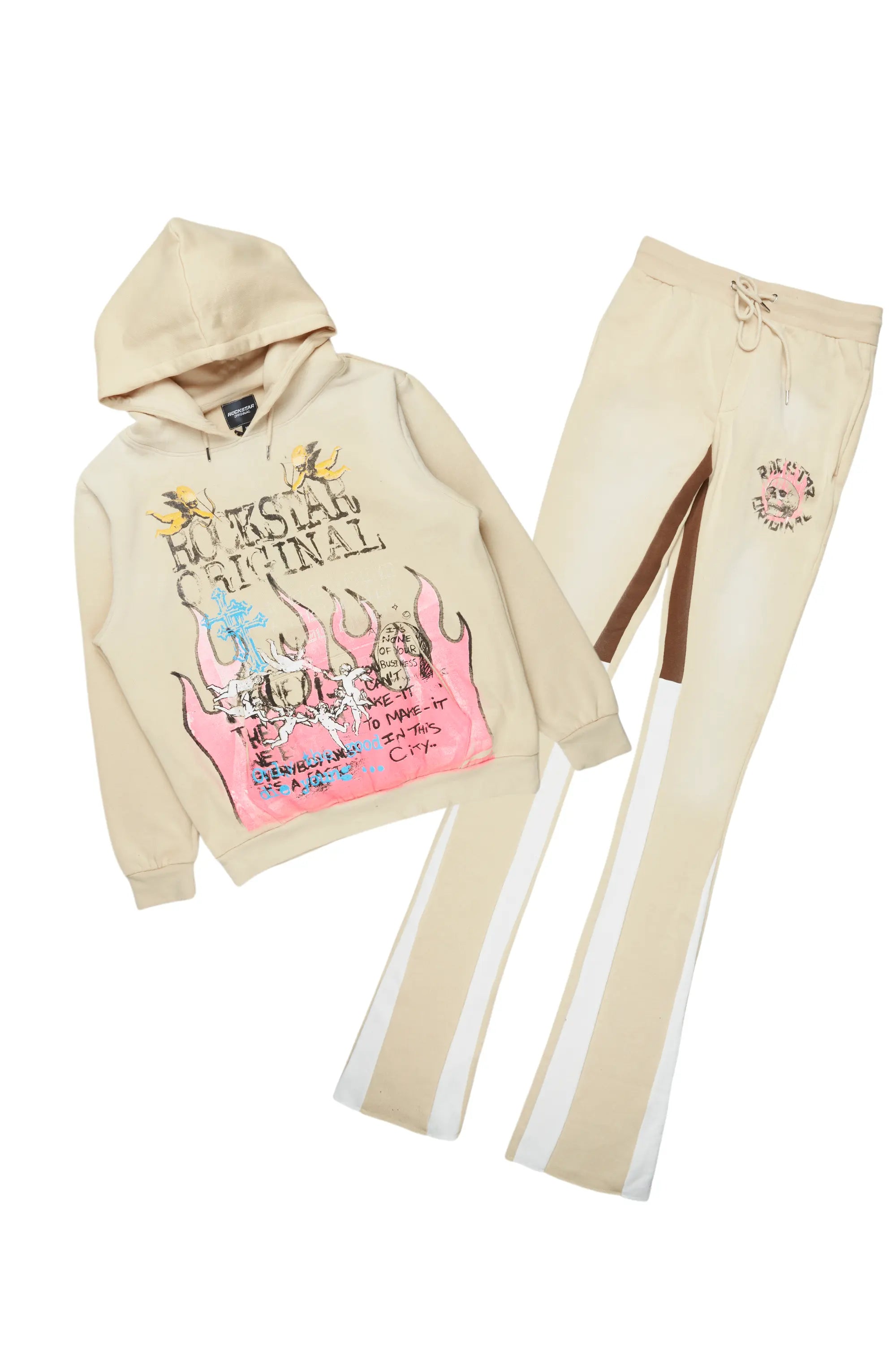 Boone Beige Super Stacked Hoodie Track Set