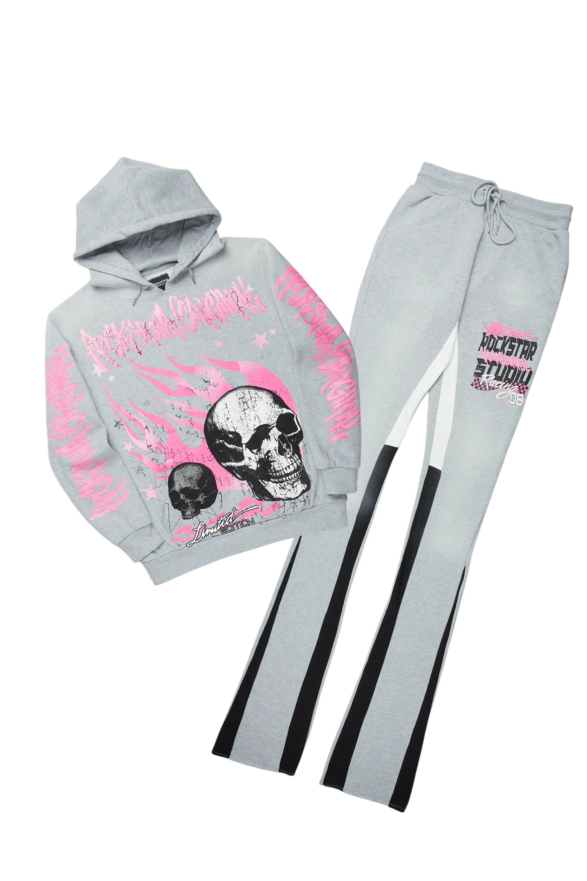 Anneso Heather Grey Super Stacked Hoodie Track Set