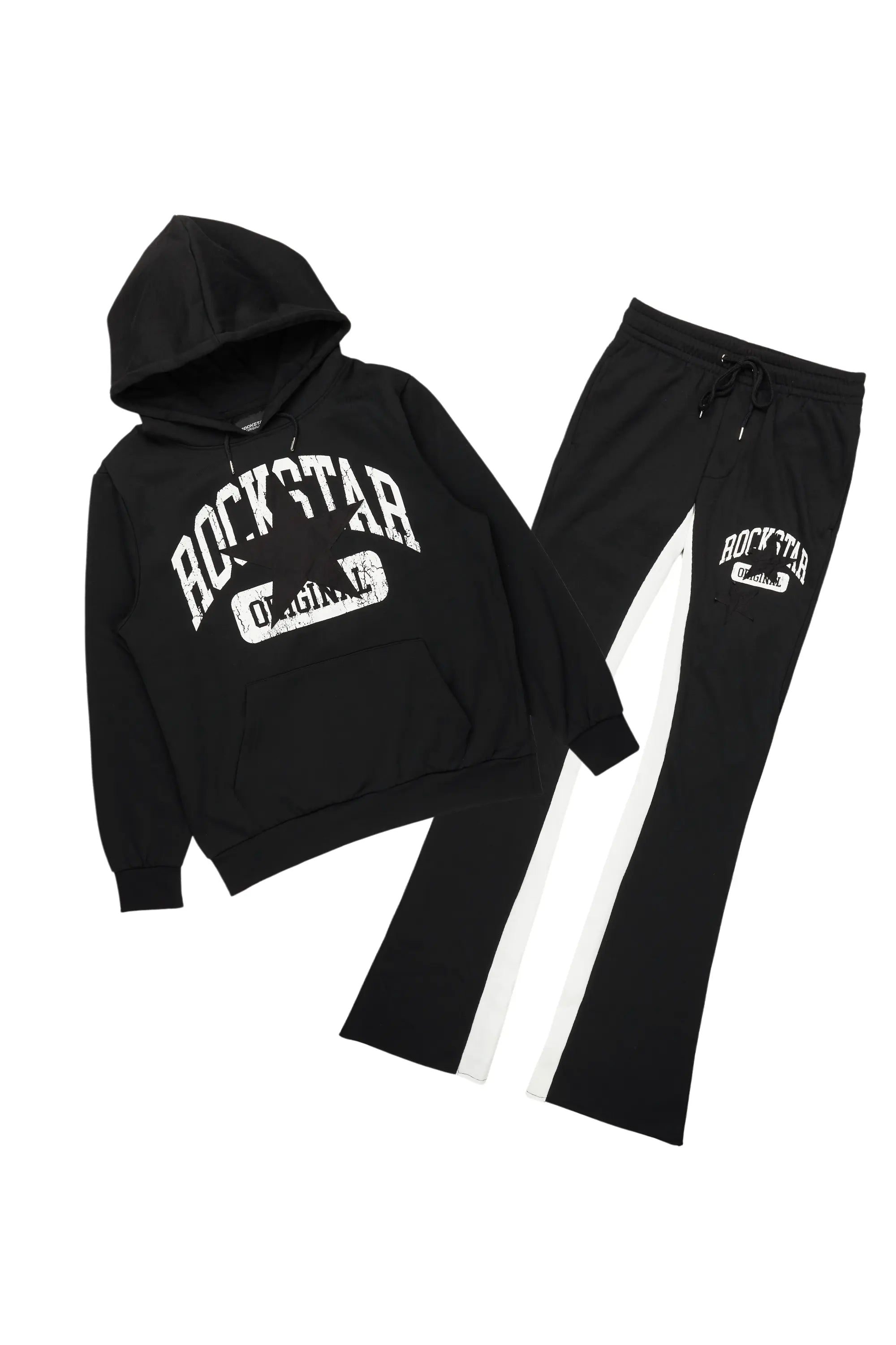 Mallor Black/White Baggy Stacked Hoodie Track Set