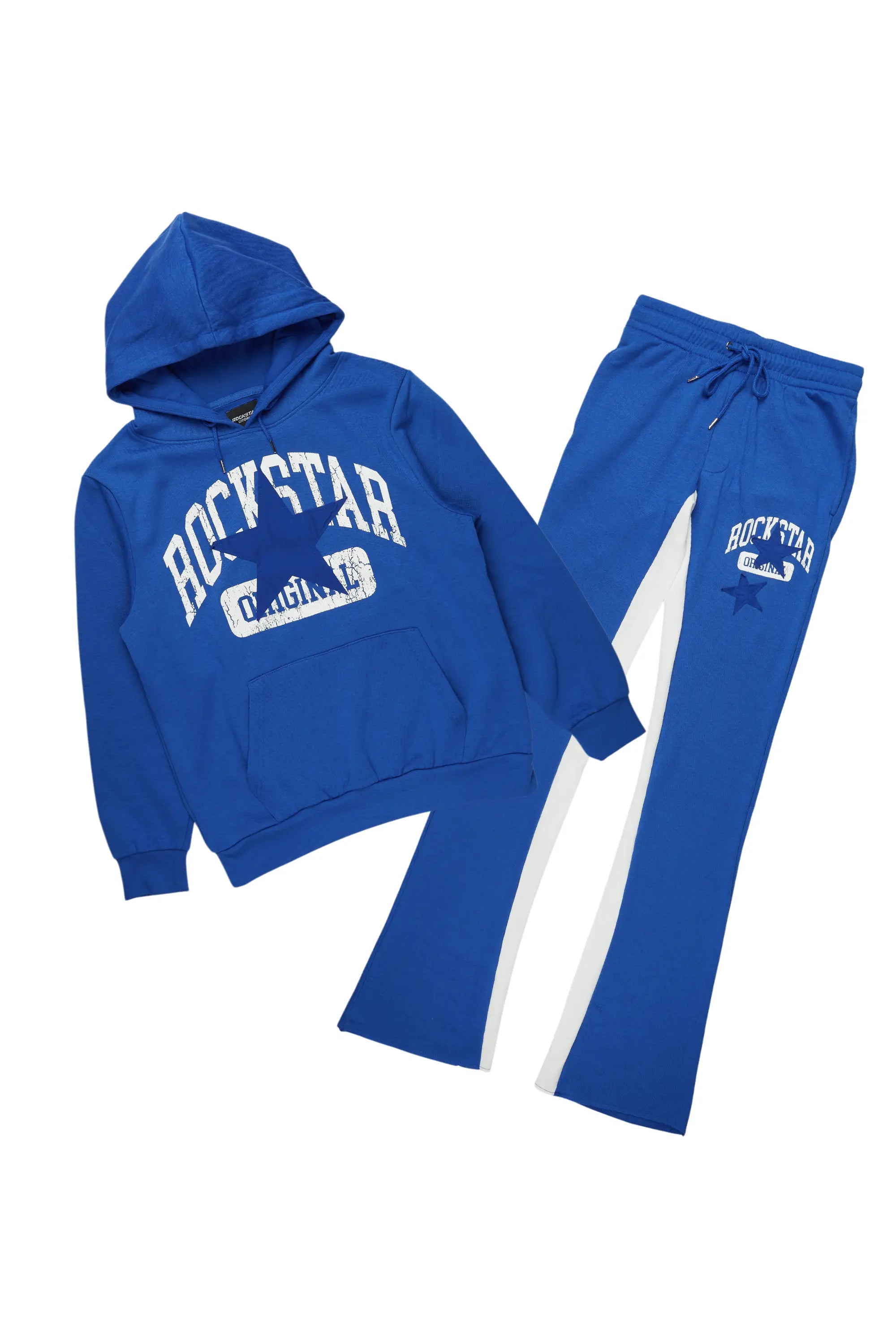 Mallor Royal Blue Baggy Stacked Hoodie Track Set