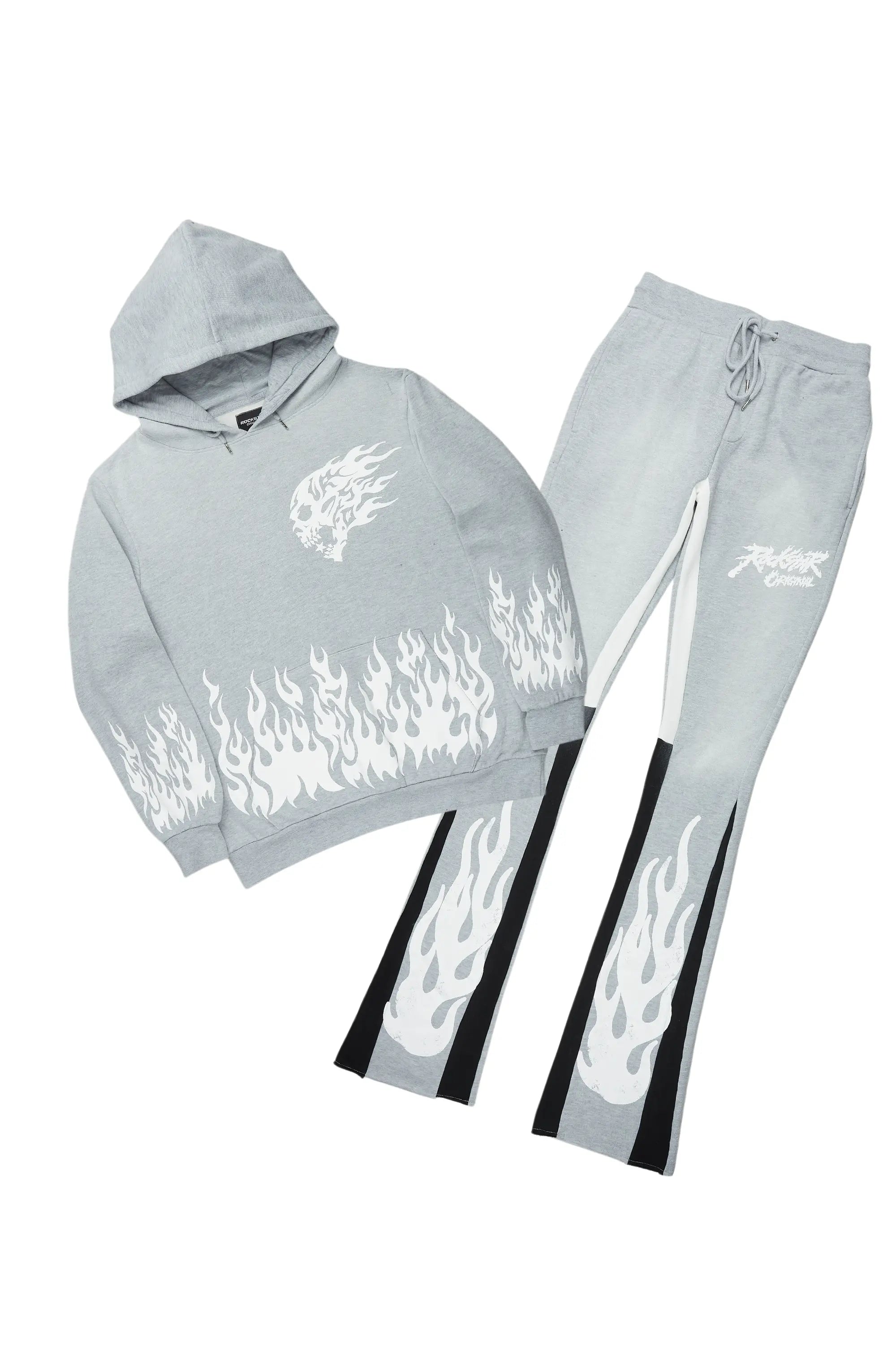 Bubble Heather Grey Stacked Flare Hoodie Track Set