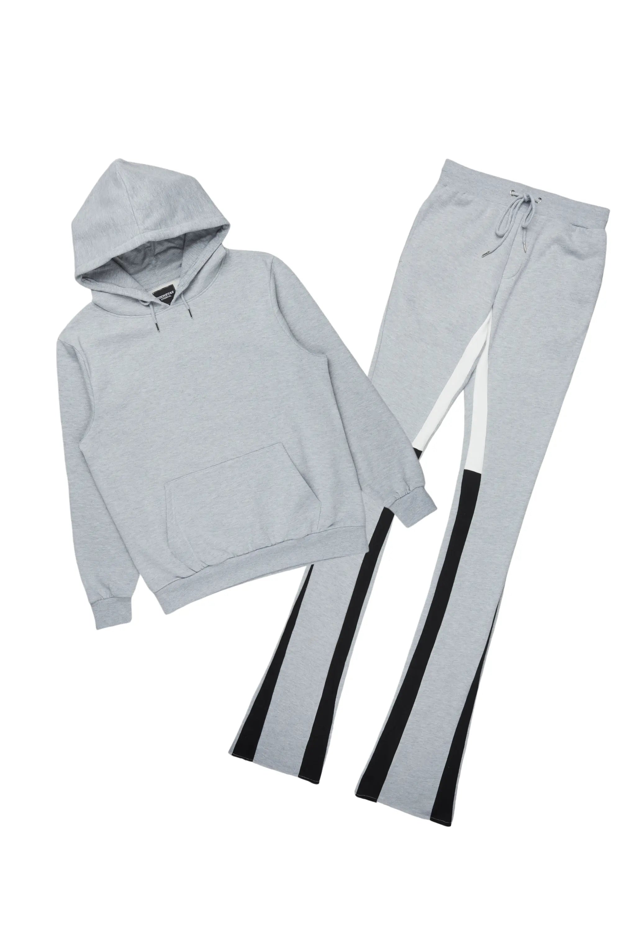 Basic Heather Grey Hoodie/Super Stacked Flare Track Set