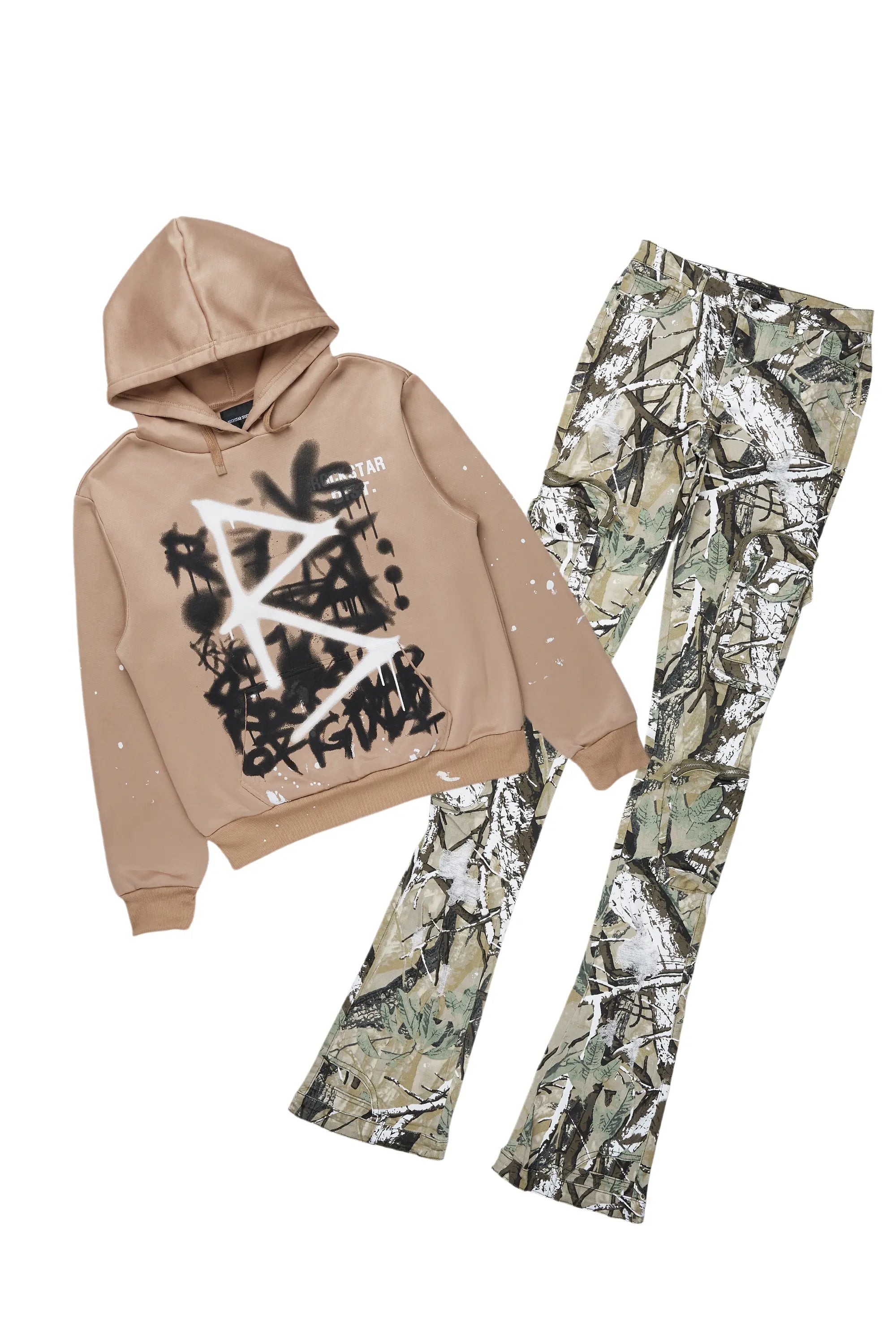 Javona Tan/Camo Hoodie/Super Stacked Jean Set