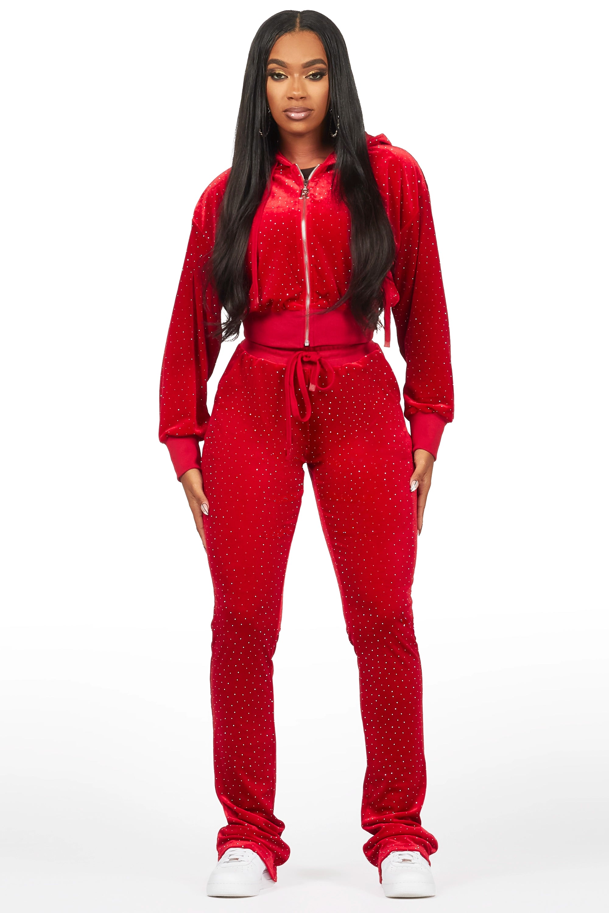 Khalilah Red Velour Stacked Trackset