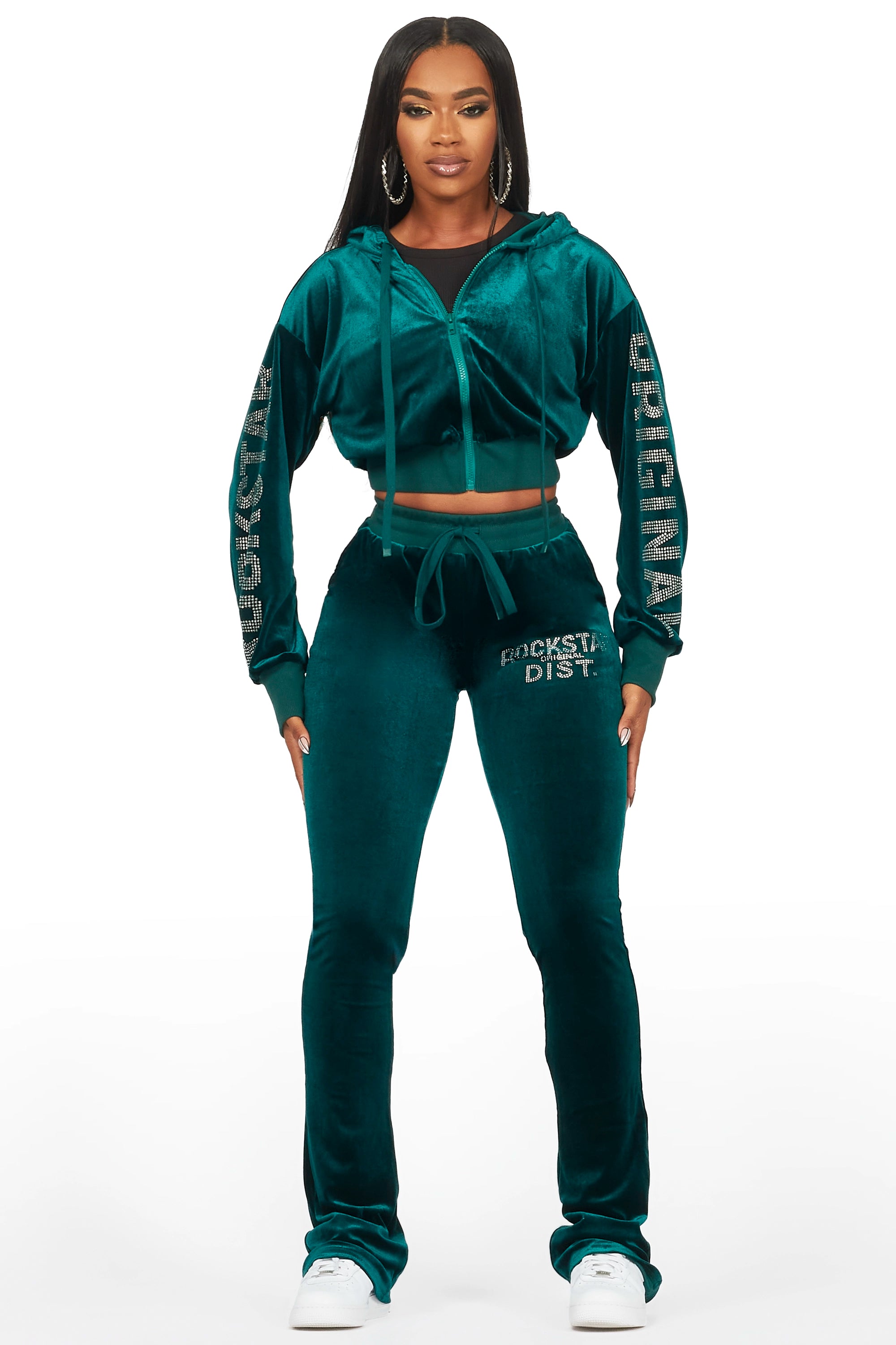 Shakura Green Stacked Velour Trackset