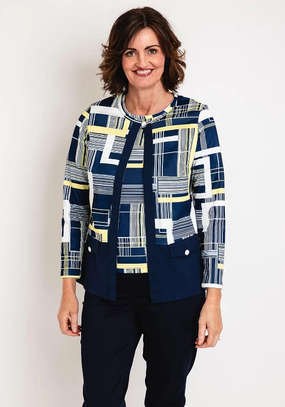 Avalon Abstract Print Jacket & Top Twinset, Navy Lemon