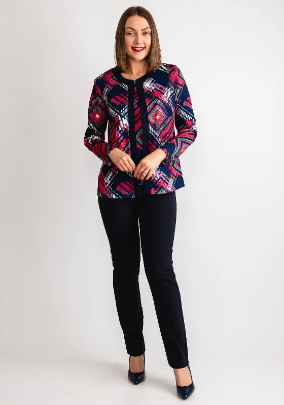 Avalon Navy Abstract Diamond Print Jacket and Top Twinset, Navy Multi