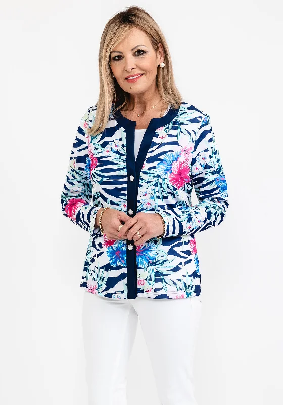 Avalon Tropical Print Jacket & Top Twinset, Navy Multi