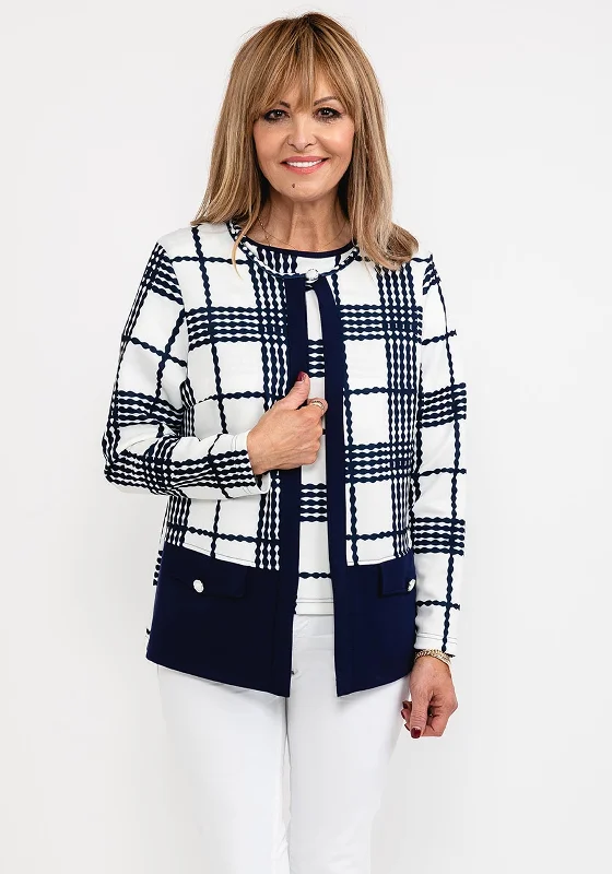 Avalon Check Print Jacket & Top Twinset, Navy & White