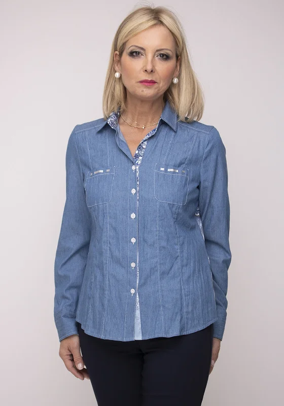 Just White Rear Pattern Denim Shirt, Blue