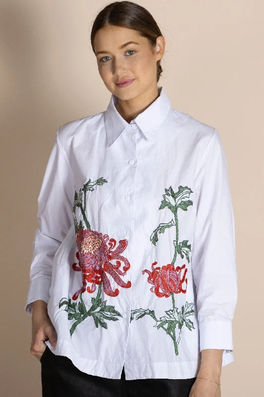 Megan Salmon - M6345 Chrysanthemum Embroidered Trapeze Shirt