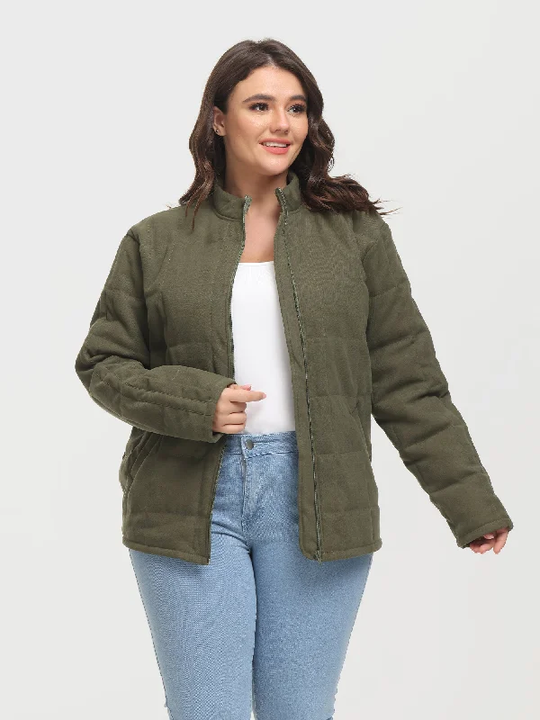 Midsize Zip-Up Long Sleeve Quilt Jacket with Pockets