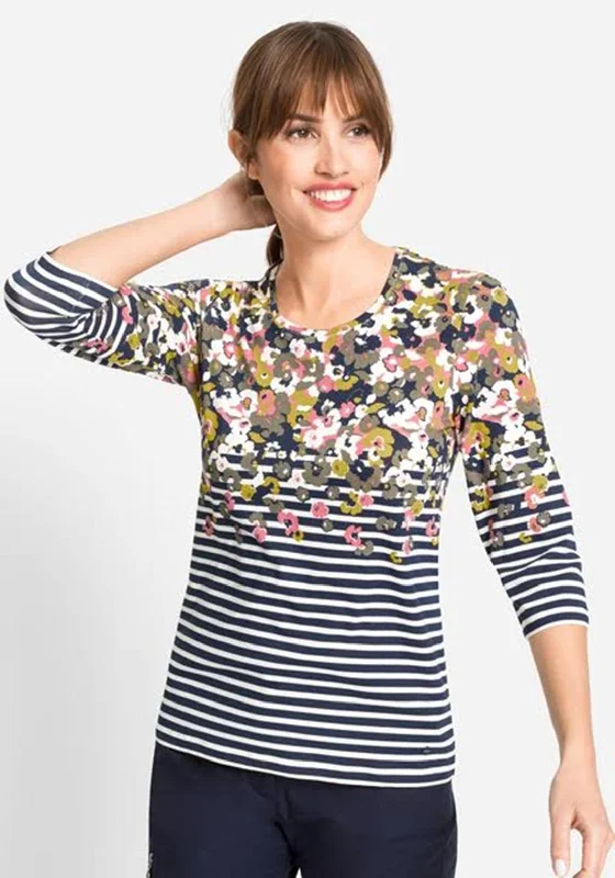 Olsen Edda Floral Print Long Sleeve T Shirt, Multi