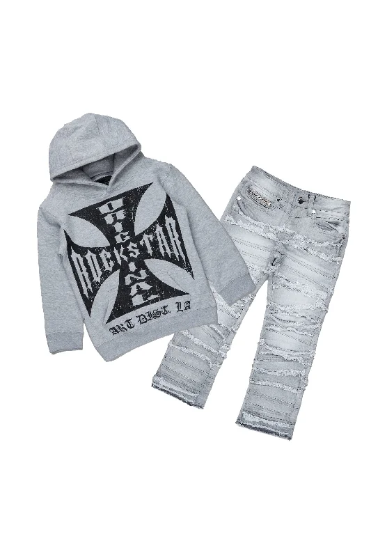 Boys Udell Grey Hoodie/Stack Flare Jean Set