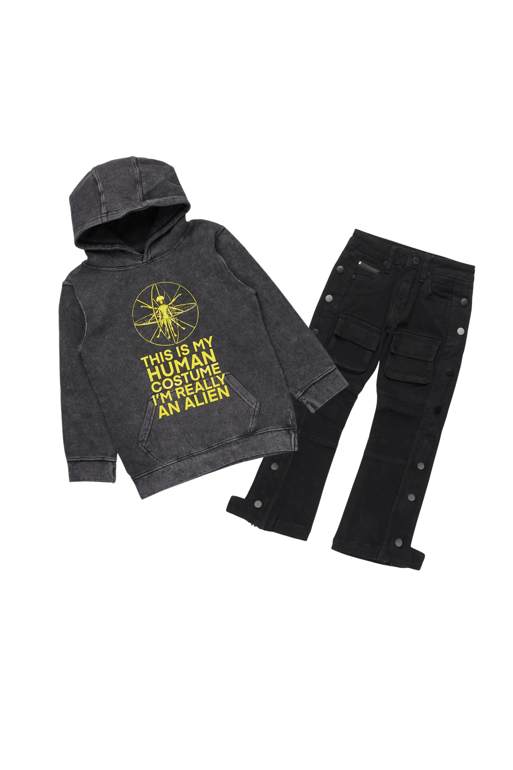 Boys Benito Vintage Black Hoodie/Baggy Fit Jean Set