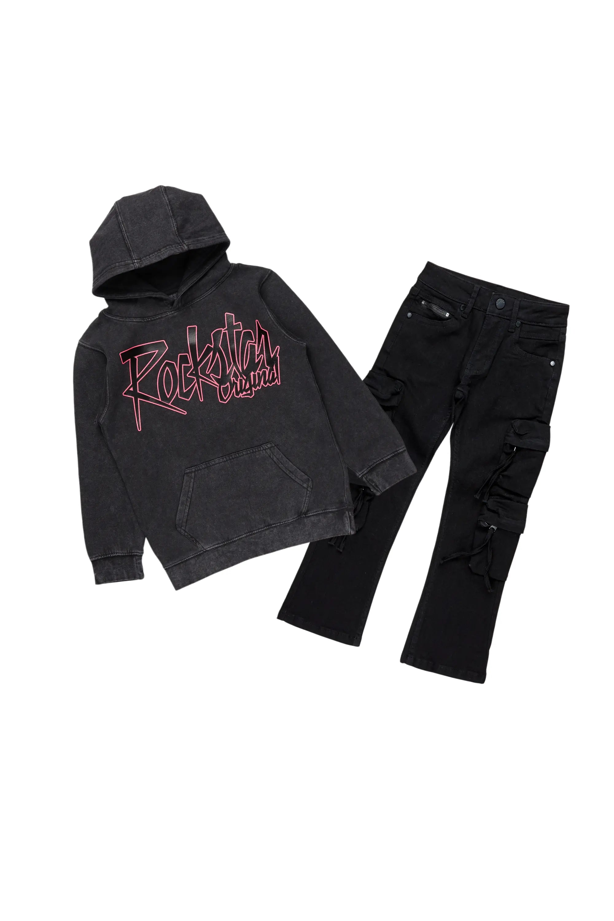 Boys Camacho Vintage Black Hoodie/Slim Fit Jean Set