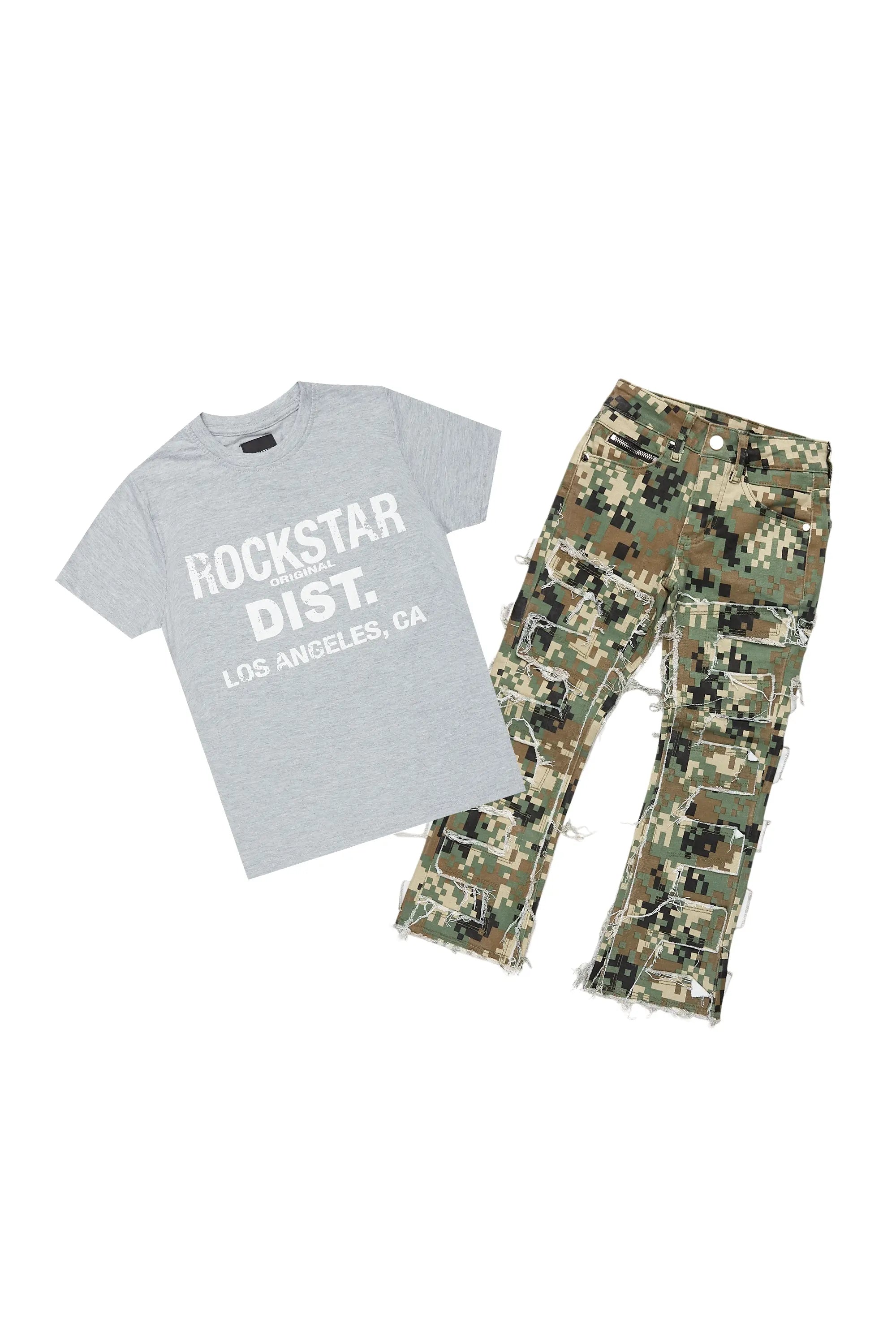 Boys Koen Digital Camo T-Shirt/Stacked Flare Jean Set