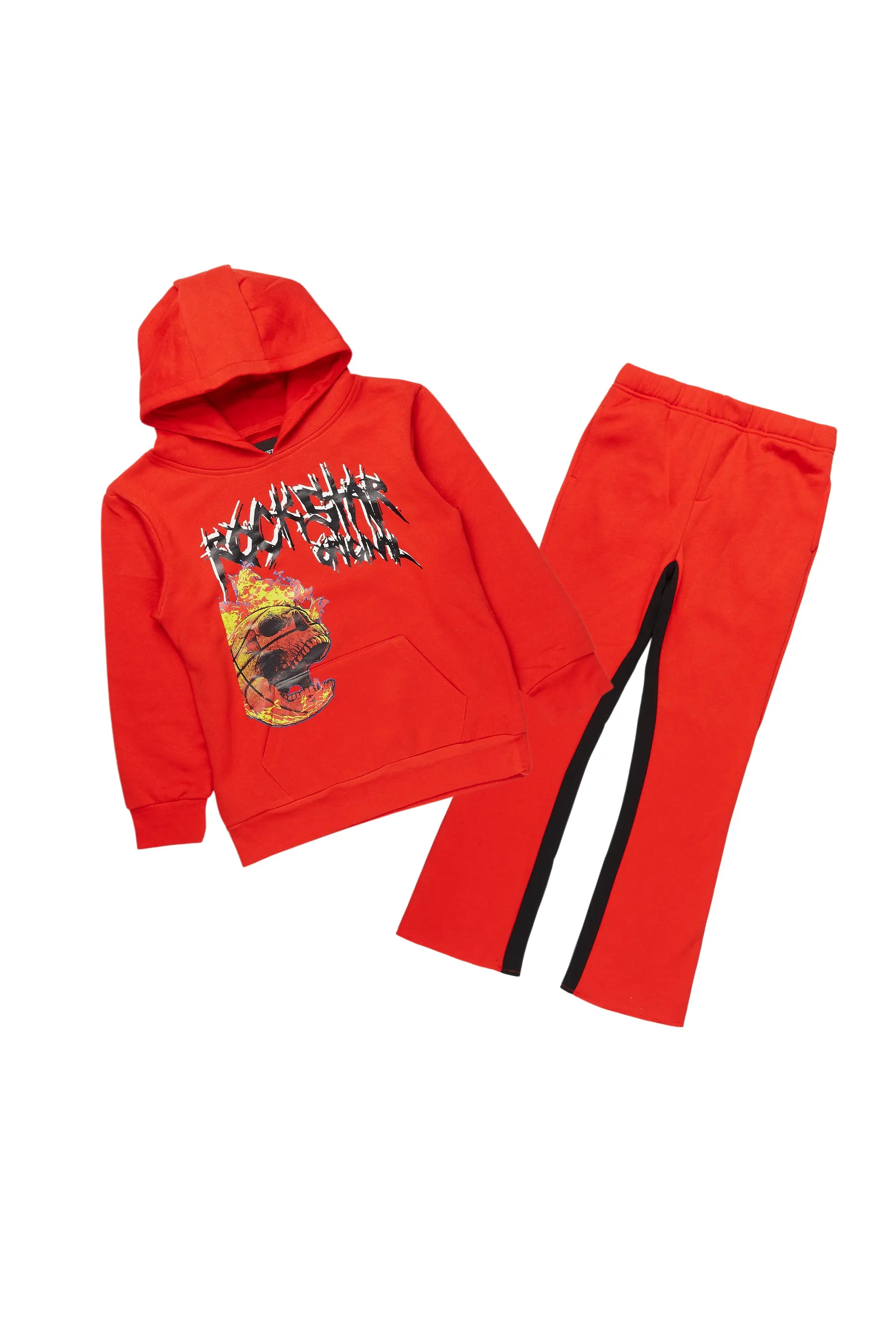 Boys Luciano Red Baggy Stacked Track Set