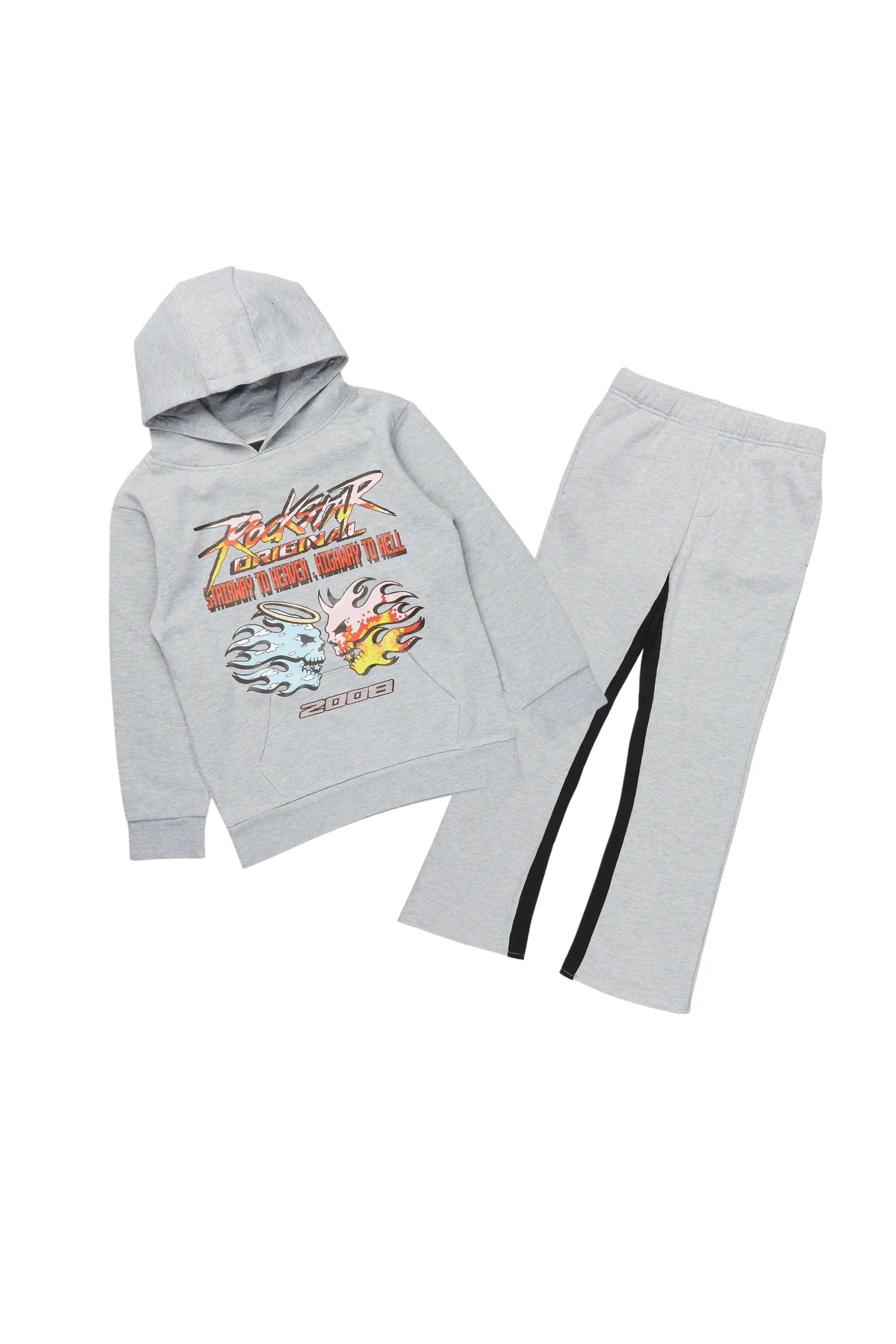 Boys Pedro Heather Grey Baggy Stacked Track Set